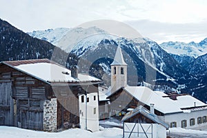 Latsch, Switzerland - January 3rd 2022: View of the village famous from Heidi movies