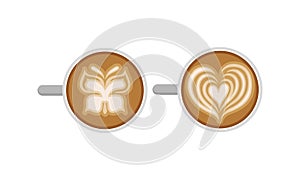 Latte Art as Coffee Preparation with Design on the Surface Vector Set