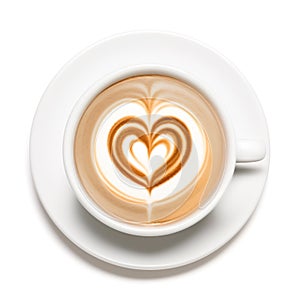 Latte Art cappuccino with a Heart design isolated on white background