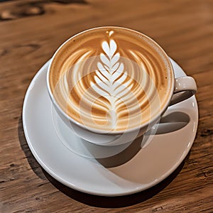 Latte Art Masterpiece. Exquisite Artistry in a White Ceramic Cup.