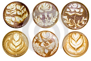 Latte art shapes on white background