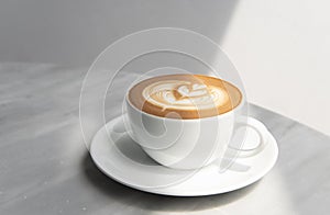 Latte or Cappuccino with frothy foam, coffee cup top view