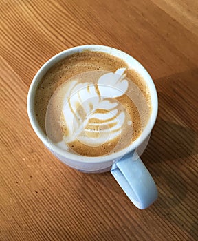 Latte Coffee Art in White Mug Above view