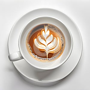 Latte Leaf Design In White Cup On Saucer