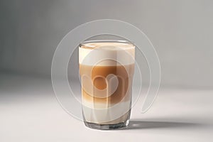 A latte macchiato in a glas on a white background created with generative AI technology