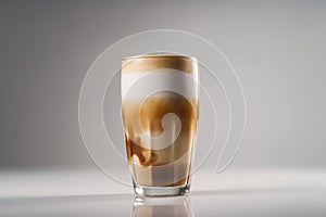 A latte macchiato in a glas on a white background created with generative AI technology