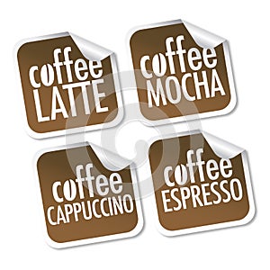 Latte, Mocha, Cappuccino and Espresso coffee photo