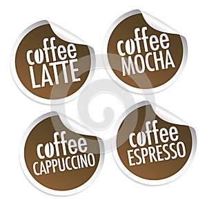 Latte, Mocha, Cappuccino and Espresso coffee photo