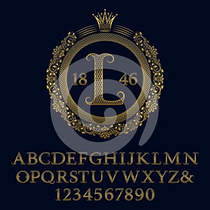 Lattice patterned gold letters and numbers with initial monogram