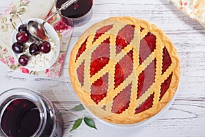 Lattice pie with cherry compote light rustic