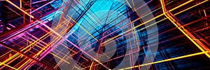 lattice structure with intersecting neon lines forming complex geometric patterns . Generative ai