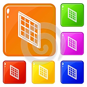Lattice window frame icons set vector color