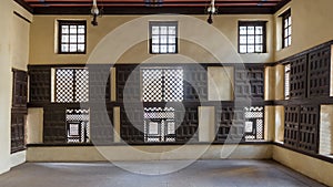 Lattice wooden windows, Mashrabiya, and sliding shutters at ottoman Amasely historic house photo