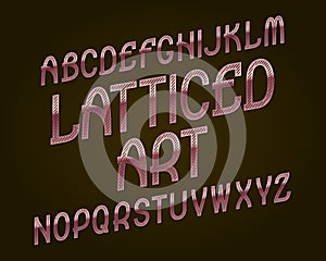Latticed Art typeface. Pink golden font. Isolated english alphabet