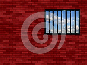 Latticed prison window photo