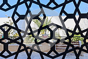 Lattices on the windows of the mosque abstract background. Backdrop