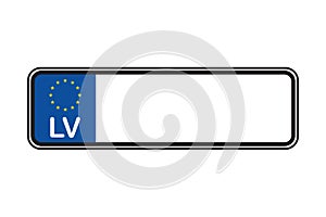Latvia blank license plate with free copy space place for text and European Union EU flag