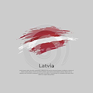 Latvia flag. Brush strokes. Brush painted latvian flag on a white background. Vector design national poster, template. Place for