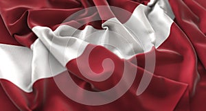 Latvia Flag Ruffled Beautifully Waving Macro Close-Up Shot