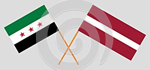 Latvia and Interim Government of Syria. The Latvian and Coalition flags. Official colors. Correct proportion. Vector
