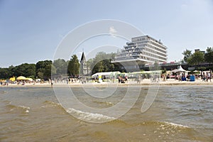 Latvia, Jurmala. View of the coast and hotel from the gulf. photo