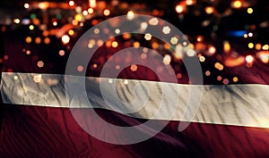 Latvia National Flag Light Night Bokeh Abstract Background