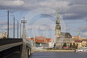 Latvia: Riga across a bridge