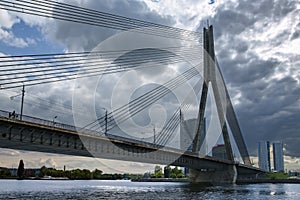 The Vansu Bridge in Riga is a cable-stayed bridge that crosses the Daugava river