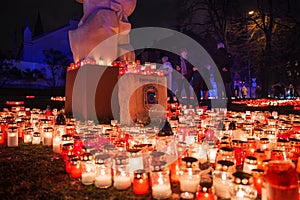 Latvia's Independence Day Nighttime Vigil with Candles at the Monument