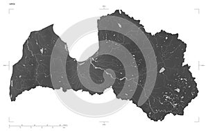 Latvia shape on white. Grayscale photo