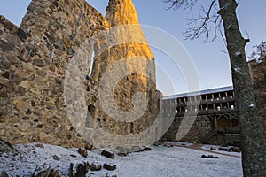 Latvia. Sigulda. The Crusader Castle. Courtyard. The fortress wall. The main gate.