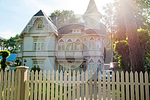 Latvia tall house made of wood