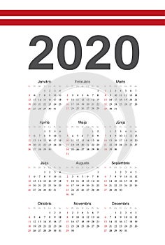 Latvian 2020 year vector calendar