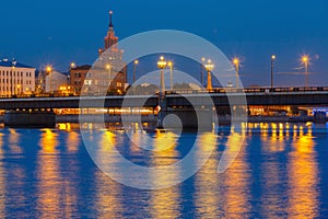 Latvian Academy of Sciences at night, Riga photo