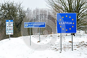 Latvian border road sign