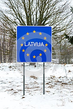 Latvian border road sign