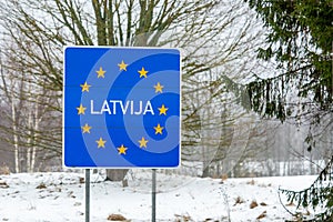 Latvian border road sign