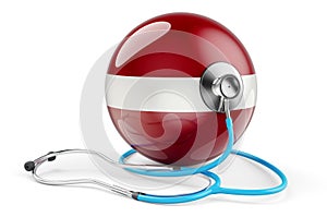Latvian flag with stethoscope. Health care in Latvia concept, 3D rendering