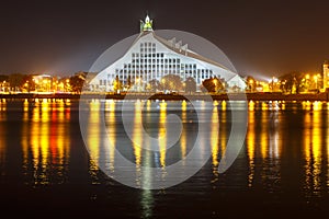 Latvian National Library at night, Riga, Latvia