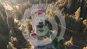 Latzfons, Italy - 4K Flying above the beautiful Gernstein Castle Castello di Gernstein, Schloss Gernstein at sunrise