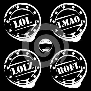 Laugh stamps, lol, lmao, lolz and rofl, laughter acronyms