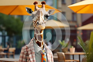 The Laughable Giraffe's Attire. Generative By Ai photo