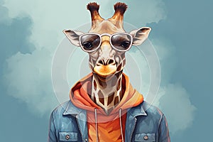 The Laughable Giraffe's Attire. Generative By Ai photo