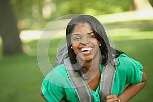 Laughing African American female student