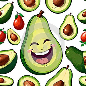 Laughing avocado sliced pits funny face guacamole sauce