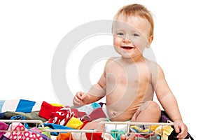 Laughing baby with clothes
