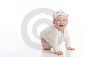 Laughing Baby Girl Wearing White