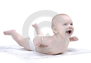 Laughing baby on white background