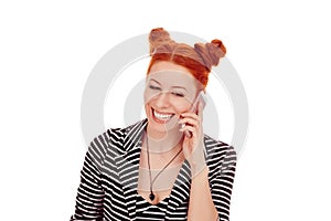 Laughing beautiful woman talking on mobile phone