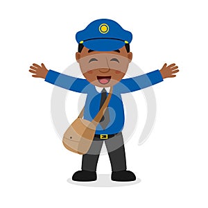 Laughing Black Mailman Cartoon Character